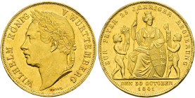 Württemberg. Wilhelm I. 1816-1864. 
4 Dukaten 1841. Auf das 25-jährige Regierungsjubiläum. Belorbeerter Kopf nach links / Sitzende Wirtembergia mit W...