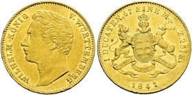 Württemberg. Wilhelm I. 1816-1864. 
Dukat 1841. Ohne Stempelschneidersignatur AD. KR 88.2, Fr. 3611, AKS 60 Anm., J. 73b, Slg. Hermann 473. 3,50 g
l...