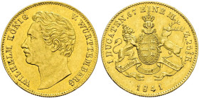 Württemberg. Wilhelm I. 1816-1864. 
Dukat 1841. Ohne Stempelschneidersignatur A.D. KR 88.2, Fr. 3611, AKS 60 Anm., J. 73b, Slg. Hermann 473. 3,50 g
...
