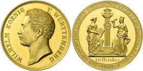 Württemberg. Wilhelm I. 1816-1864. 
Goldmedaille zu 13 Dukaten 1841 von H.F. Brand, auf sein 25-jähriges Regierungsjubiläum. Kopf des Königs nach lin...