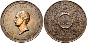 Württemberg. Wilhelm I. 1816-1864. 
Bronzene Prämienmedaille o.J. (1858) von G. Schiller, zur Anerkennung des Fortschritts in Gewerbe und Handel. Kop...