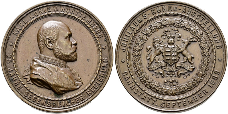 Württemberg. Karl 1864-1891. 
Bronzemedaille 1889 von W. Mayer (unsigniert), au...