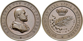 Württemberg. Karl 1864-1891. 
Bronzemedaille 1891 von W. Mayer (unsigniert), auf denselben Anlass. Uniformiertes Brustbild im Hermelin nach rechts / ...