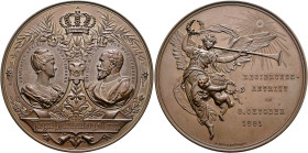 Württemberg. Wilhelm II. 1891-1918. 
Bronzenes Medaillon 1891 von W. Mayer, auf den Regierungsantritt. Unter einer Krone zwei ovale, von Palmzweigen ...