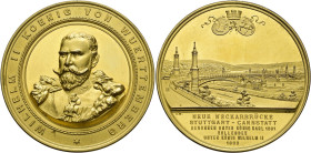 Württemberg. Wilhelm II. 1891-1918. 
Vergoldete Bronzemedaille 1893 von W. Mayer, auf die Einweihung der neuen Neckarbrücke Stuttgart- CANNSTATT. Uni...
