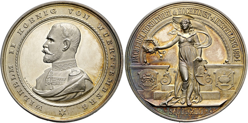 Württemberg. Wilhelm II. 1891-1918. 
Silbermedaille 1894 von W. Mayer und K. Sc...