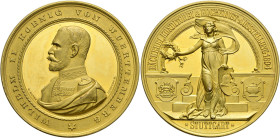 Württemberg. Wilhelm II. 1891-1918. 
Vergoldete Bronzemedaille 1894 von W. Mayer und K. Schäfer, auf denselben Anlass. Wie vorher. KR 148 (nur in Bro...