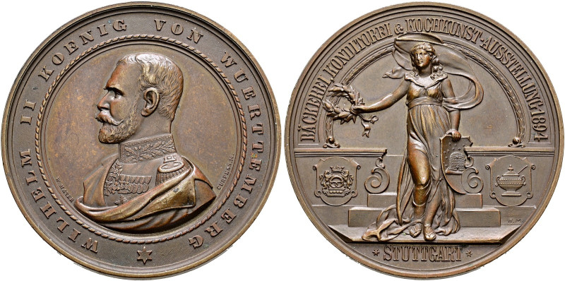 Württemberg. Wilhelm II. 1891-1918. 
Bronzemedaille 1894 von W. Mayer und K. Sc...
