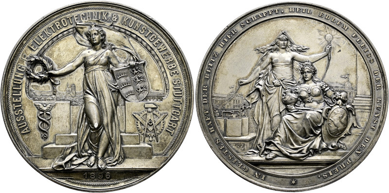 Württemberg. Wilhelm II. 1891-1918. 
Zinn-versilbertes Medaillon 1896 von K. Sc...