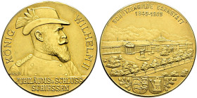 Württemberg. Wilhelm II. 1891-1918. 
Kleine mattierte Goldmedaille 1909 von Mayer und Wilhelm, auf das Jubiläums- und Schluss-Schießen in Stuttgart-C...
