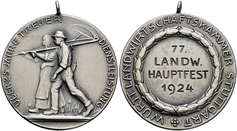 Württemberg. Freistaat 1919-1933. 
Tragbare, silberne Prämienmedaille 1924 von ...
