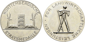 Württemberg. Freistaat 1919-1933. 
Silberne Prämienmedaille o.J. von A. Lörcher (unsigniert), für landwirtschaftliche Leistungen. Württem­bergische S...