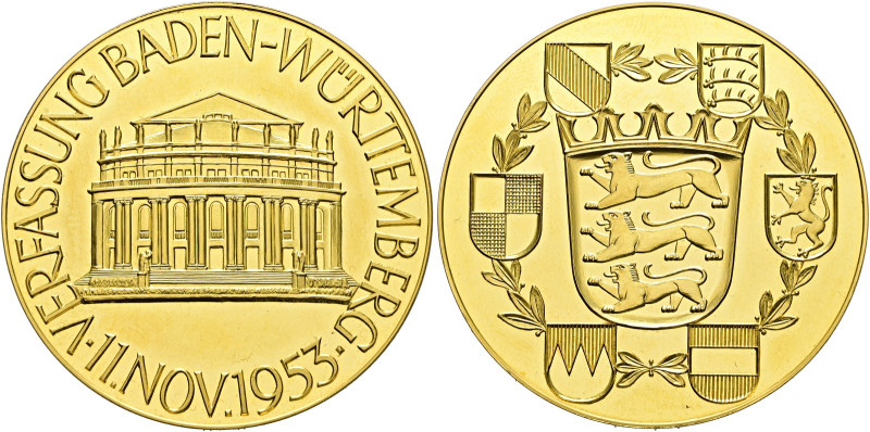 Württemberg. Land Baden-Württemberg. 
Goldmedaille o.J. der Staatlichen Münze S...
