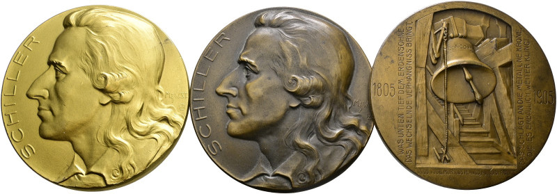 Württemberg-Personenmedaillen. Schiller, Friedrich (von) *1759, +1805. 
Lot (3 ...