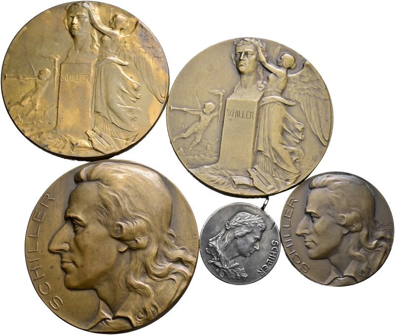Württemberg-Personenmedaillen. Schiller, Friedrich (von) *1759, +1805. 
Lot (5 ...