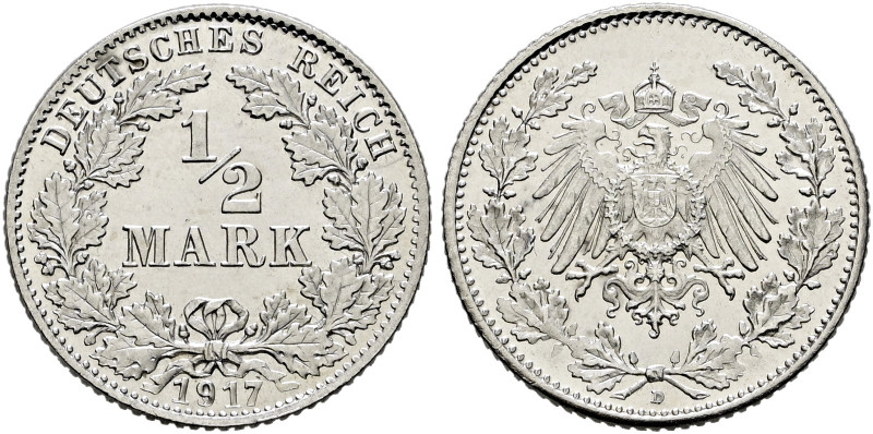 Kleinmünzen. . 
1/2 Mark 1917 D. J. 16.
Polierte Platte