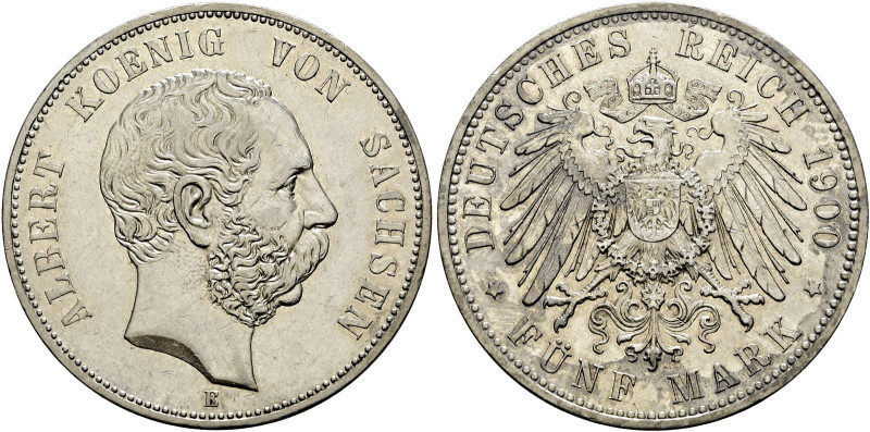 Silbermünzen des Kaiserreiches. SACHSEN. 
Albert 1873-1902. 5 Mark 1900 E. J. 1...