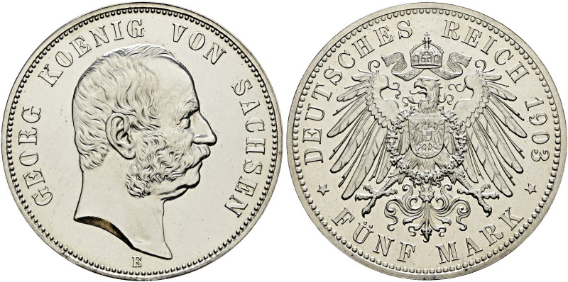 Silbermünzen des Kaiserreiches. SACHSEN. 
Georg 1902-1904. 5 Mark 1903 E. J. 13...