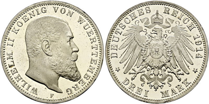 Silbermünzen des Kaiserreiches. WÜRTTEMBERG. 
Wilhelm II. 1891-1918. 3 Mark 191...