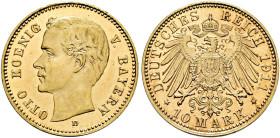 Reichsgoldmünzen. BAYERN. 
Otto 1886-1913. 10 Mark 1911 D. J. 201.
besserer Jahrgang, Polierte Platte-minimal berührt