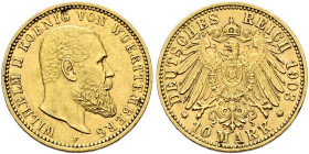 Reichsgoldmünzen. WÜRTTEMBERG. 
Wilhelm II. 1891-1918. 10 Mark 1903 F. J. 295.
sehr schön-vorzüglich