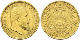 Reichsgoldmünzen. WÜRTTEMBERG. 
Wilhelm II. 1891-1918. 10 Mark 1905 F. J. 295.
sehr schön-vorzüglich