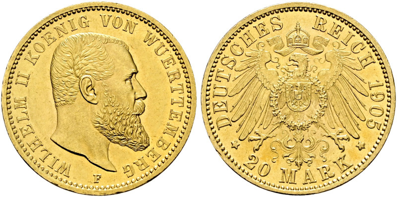 Reichsgoldmünzen. WÜRTTEMBERG. 
Wilhelm II. 1891-1918. 20 Mark 1905 F. J. 296....