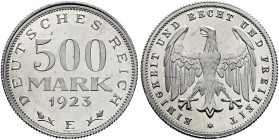 Weimarer Republik. . 
500 Mark 1923 E. Aluminium. J. 305.
Polierte Platte