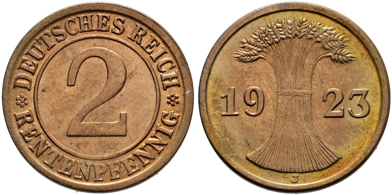 Weimarer Republik. . 
2 Rentenpfennig 1923 J. J. 307.
Stempelglanz