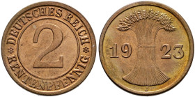 Weimarer Republik. . 
2 Rentenpfennig 1923 J. J. 307.
Stempelglanz