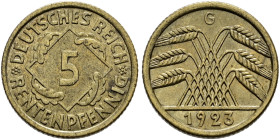 Weimarer Republik. . 
5 Rentenpfennig 1923 G. J. 308.
fast Stempelglanz