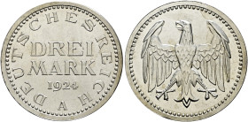 Weimarer Republik. . 
3 Mark 1924 A. J. 312.
Polierte Platte