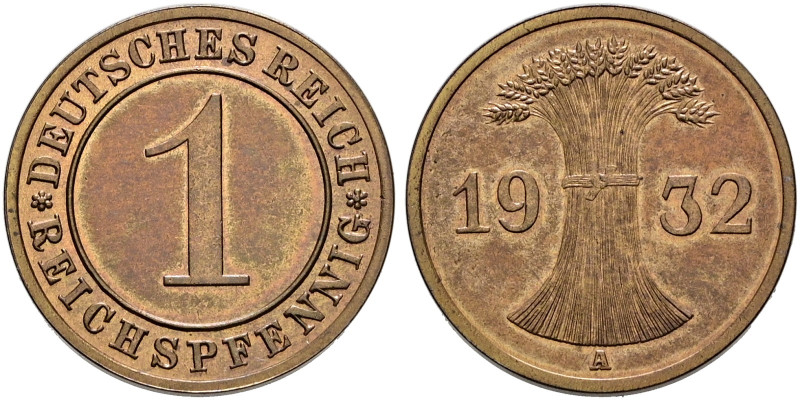 Weimarer Republik. . 
1 Reichspfennig 1932 A. J. 313.
Polierte Platte
