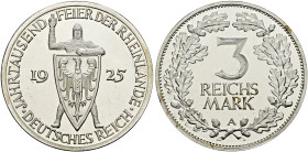 Weimarer Republik. . 
3 Reichsmark 1925 A. Rheinlande. J. 321.
Polierte Platte