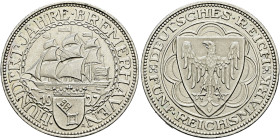 Weimarer Republik. . 
5 Reichsmark 1927 A. Bremerhaven. J. 326.
kleine Kratzer und Randfehler, fast vorzüglich