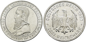 Weimarer Republik. . 
3 Reichsmark 1927 F. Uni Tübingen. J. 328.
Stempelglanz