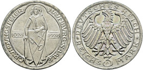 Weimarer Republik. . 
3 Reichsmark 1928 A. Naumburg. J. 333.
minimale Kratzer, vorzüglich-prägefrisch