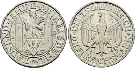 Weimarer Republik. . 
3 Reichsmark 1928 D. Dinkelsbühl. J. 334.
minimale Kratzer, vorzüglich