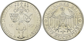 Weimarer Republik. . 
5 Reichsmark 1929 E. Meissen. J. 339.
winzige Haarlinien, Polierte Platte
