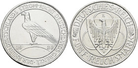 Weimarer Republik. . 
5 Reichsmark 1930 A. Rheinlandräumung. J. 346.
fast Stempelglanz