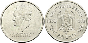 Weimarer Republik. . 
5 Reichsmark 1932 F. Goethe. J. 351.
minimale Kratzer und Randfehler, vorzüglich