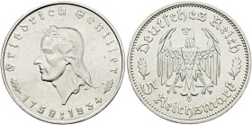 Drittes Reich. . 
5 Reichsmark 1934 F. Schiller. J. 359.
kleine Kratzer, vorzüglich/vorzüglich-prägefrisch
