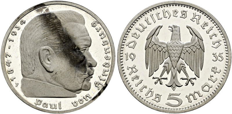 Drittes Reich. . 
5 Reichsmark 1935 F. Hindenburg. J. 360.
feinst zaponiert, w...