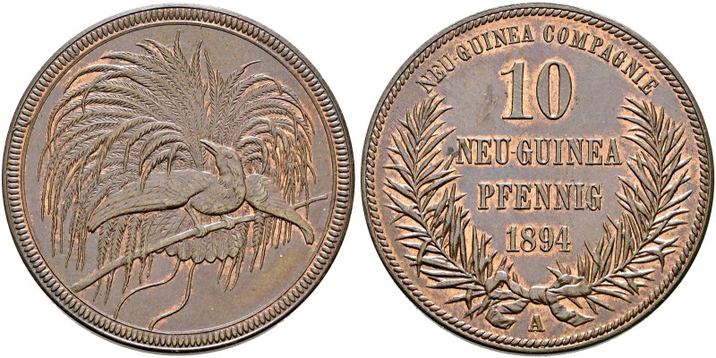 Nebengebiete. DEUTSCH-NEUGUINEA. 
10 Neu-Guinea-Pfennig 1894 A. J. 703.
Pracht...