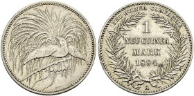 Nebengebiete. DEUTSCH-NEUGUINEA. 
1 Neu-Guinea Mark 1894 A. J. 705.
kleine Kratzer, sehr schön-vorzüglich