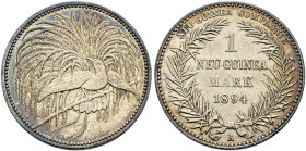Nebengebiete. DEUTSCH-NEUGUINEA. 
1 Neu-Guinea Mark 1894 A. J. 705.
feine Tönung, kleine Kratzer, sehr schön-vorzüglich