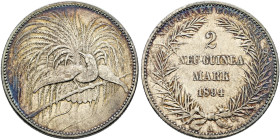 Nebengebiete. DEUTSCH-NEUGUINEA. 
2 Neuguinea-Mark 1894 A. J. 706.
feine Tönung, kleine Kratzer und Randfehler, sehr schön-vorzüglich