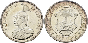 Nebengebiete. DEUTSCH-OSTAFRIKA. 
Rupie 1890. J. 713.
winzige Kratzer und Randfehler, vorzüglich/vorzüglich-Stempelglanz