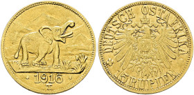 Nebengebiete. DEUTSCH-OSTAFRIKA. 
15 Rupien 1916 -Tabora-. Elefant mit erhabenem Rüssel vor Kilimandscharo / Reichsadler. Arabeske unter dem T von OS...