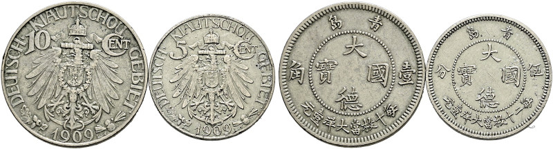Nebengebiete. KIAUTSCHOU. 
Lot (2 Stücke): 5 Cent und 10 Cent. J. 729 und 730....